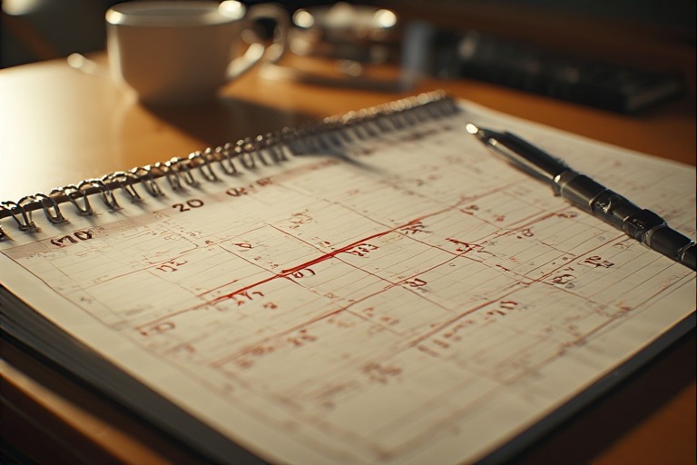 Открытый календарь с отмеченной датой в будущем, ощущение контроля над временем и планами